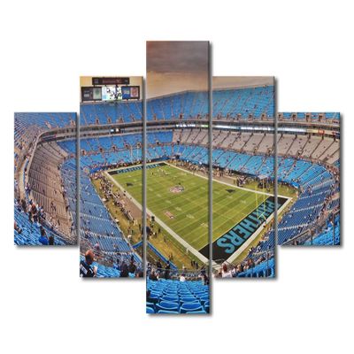 American Soccer Poster Wall Art 5 Piece Bank of America Stadium Room Decor Canvas Printing Posters Blue Sports Wooden Framed Artwork Picture for Boys Bedroom Home Decorations Ready to Hang(60"Wx40"H)