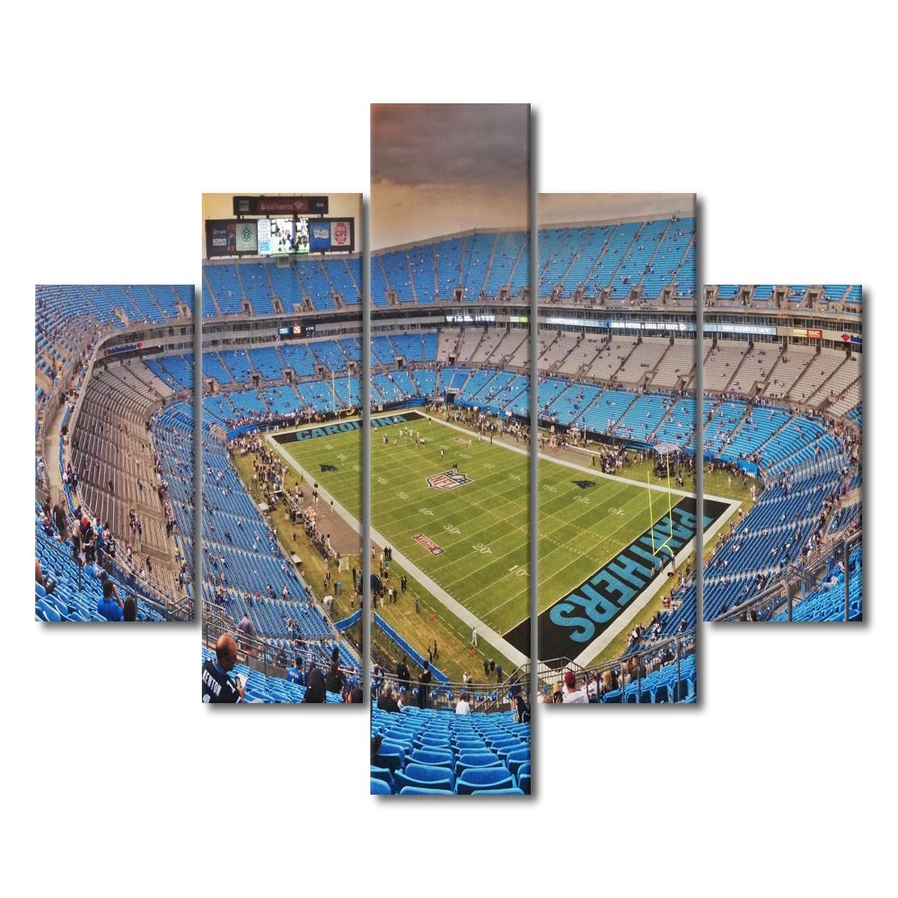 American Soccer Poster Wall Art 5 Piece Bank of America Stadium Room Decor Canvas Printing Posters Blue Sports Wooden Framed Artwork Picture for Boys Bedroom Home Decorations Ready to Hang(60"Wx40"H)