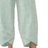Maiyifu-GJ Women's Linen Baggy Cropped Pants Solid Elastic Waist Summer Beach Trousers Lightweight Wide Leg Loose Sweatpants (Light Green,Large) view 2