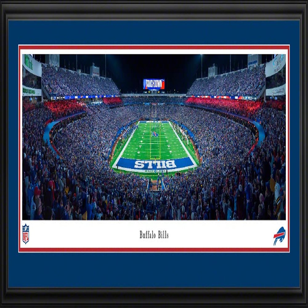 Buffalo Bills, Night Game (end zone) - 44x18-inch Double Mat, Deluxe Framed Picture by Blakeway Panoramas