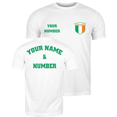 lepni.me Mens Ireland Football Shirt Your Name Number Irish Flag Badge Personalized Jersey Custom Soccer World Cup 2022 (XXL White Multi Color)