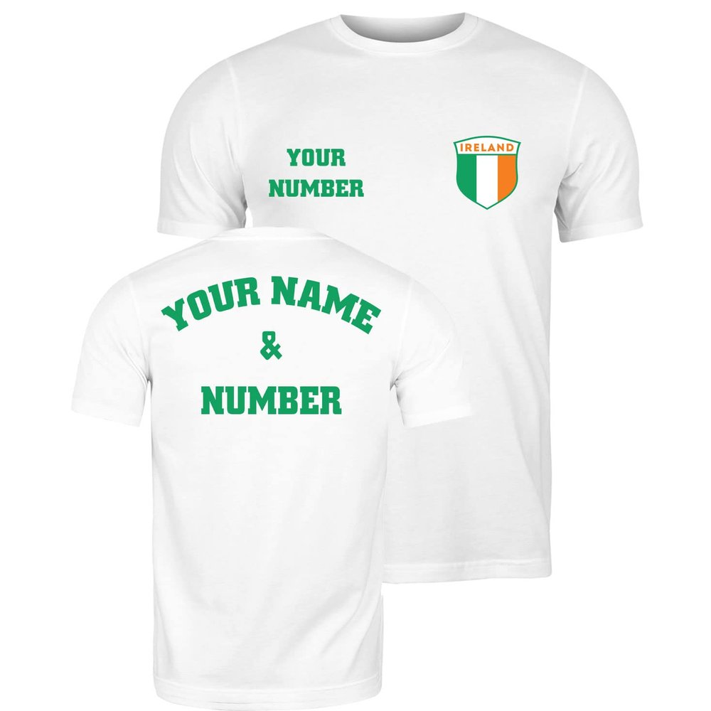 lepni.me Mens Ireland Football Shirt Your Name Number Irish Flag Badge Personalized Jersey Custom Soccer World Cup 2022 (XXL White Multi Color)