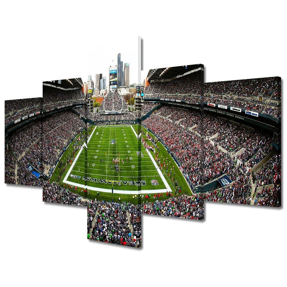 Soccer Wall Decor Seattle, Washington, USA 5 Pieces Canvas Wall Art Pictures for House Wall Decoration Soccer Game Paintings Prints Poster Century Link Field Artwork Framed Ready to Hang (50"Wx24"H)