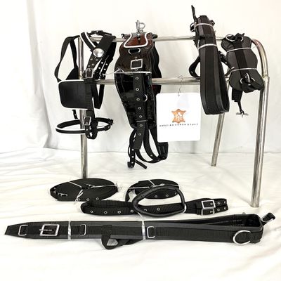 AMAZING HORSE STUFF Black Patent Nylon Driving Harness for Single Horse Cart with White Piping/Trim (Full, Cob, Pony, Shetland & Mini) (Shetland)