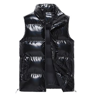 Mens Shinning Puffer Vest,Sleeveless Winter Fall Reflective Padded Down Outerwear Lightweight Packable Vest,Women Sweatshirts Mens Knitted Cardigan Collar Sweatshirt(Black,Large)