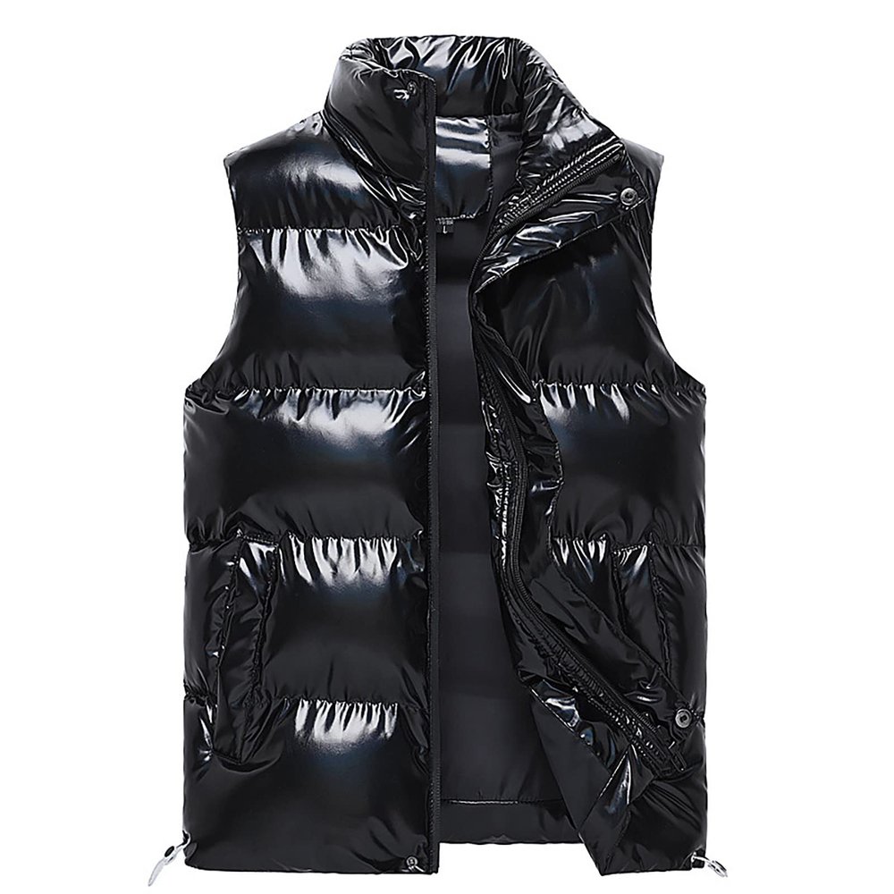 Mens Shinning Puffer Vest,Sleeveless Winter Fall Reflective Padded Down Outerwear Lightweight Packable Vest,Women Sweatshirts Mens Knitted Cardigan Collar Sweatshirt(Black,Large)