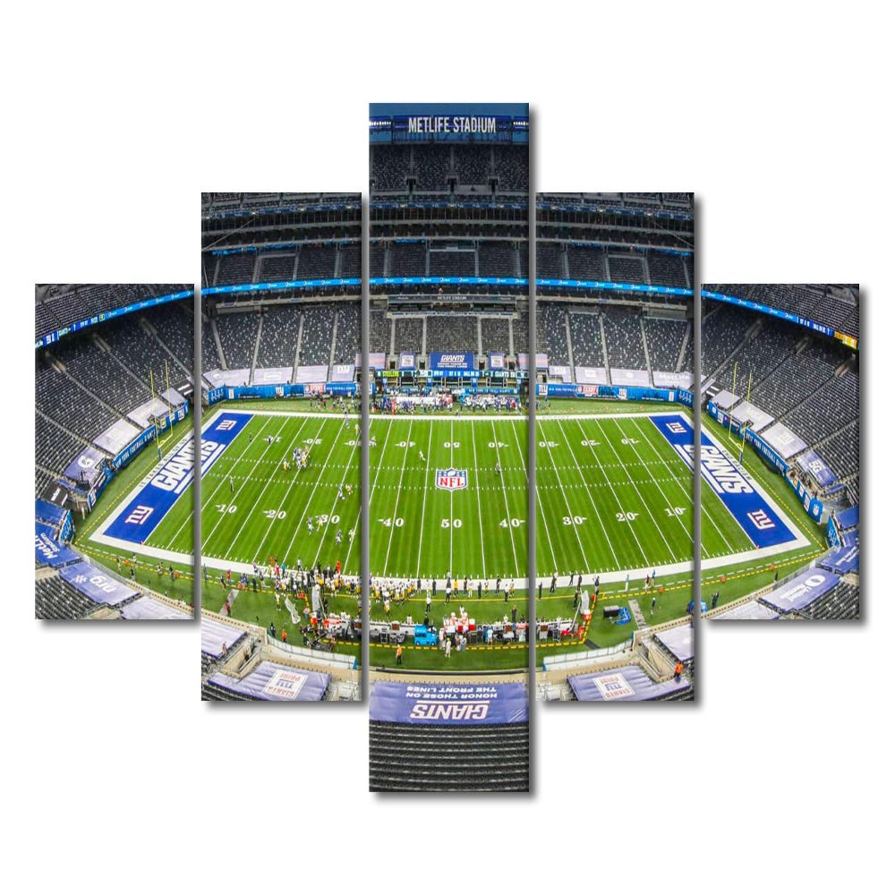 New York Soccer Wall Art 5 Piece Football Stadium Room Decor Canvas Printing Posters MetLife Stadium Sports Framed Artwork Soccer Picture for Boys Bedroom Home Wall Decor Ready to Hang (60" Wx40 H)