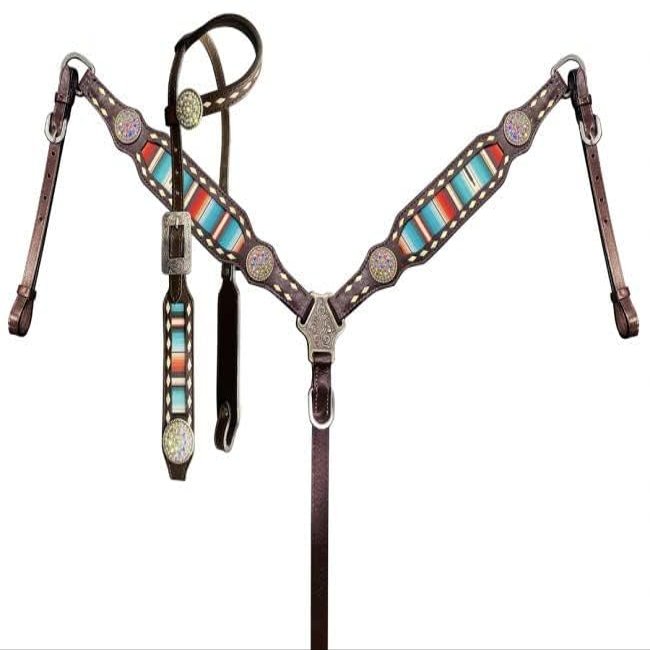 Showman Serape Southwest Print Single Ear Leather Headstall & Breast Collar Set