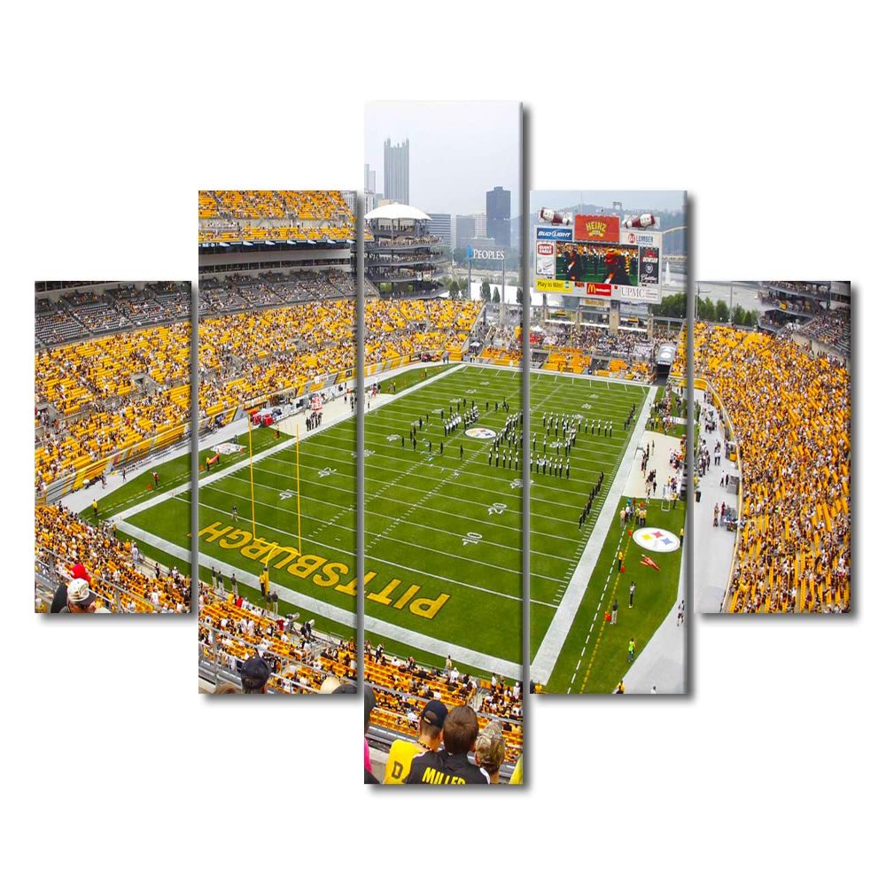 5 Piece Canvas Wall Art Sports Heinz Field Paintings Football Canvas Prints American Pittsburgh Soccer Sport Artwork Stadium Picture for Living Room Bedroom Framed Stretched Ready to Hang (60"Wx40"H)