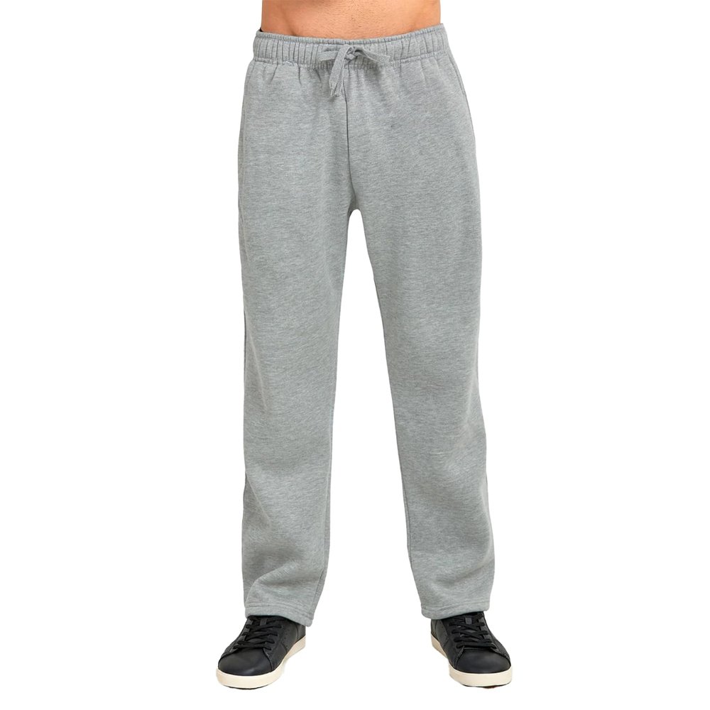 BasicList Men's Heavyweight Fleece Sweatpants - Open Bottom Thick Warm Cotton Blend Athletic with Pockets, Heather Gray, S