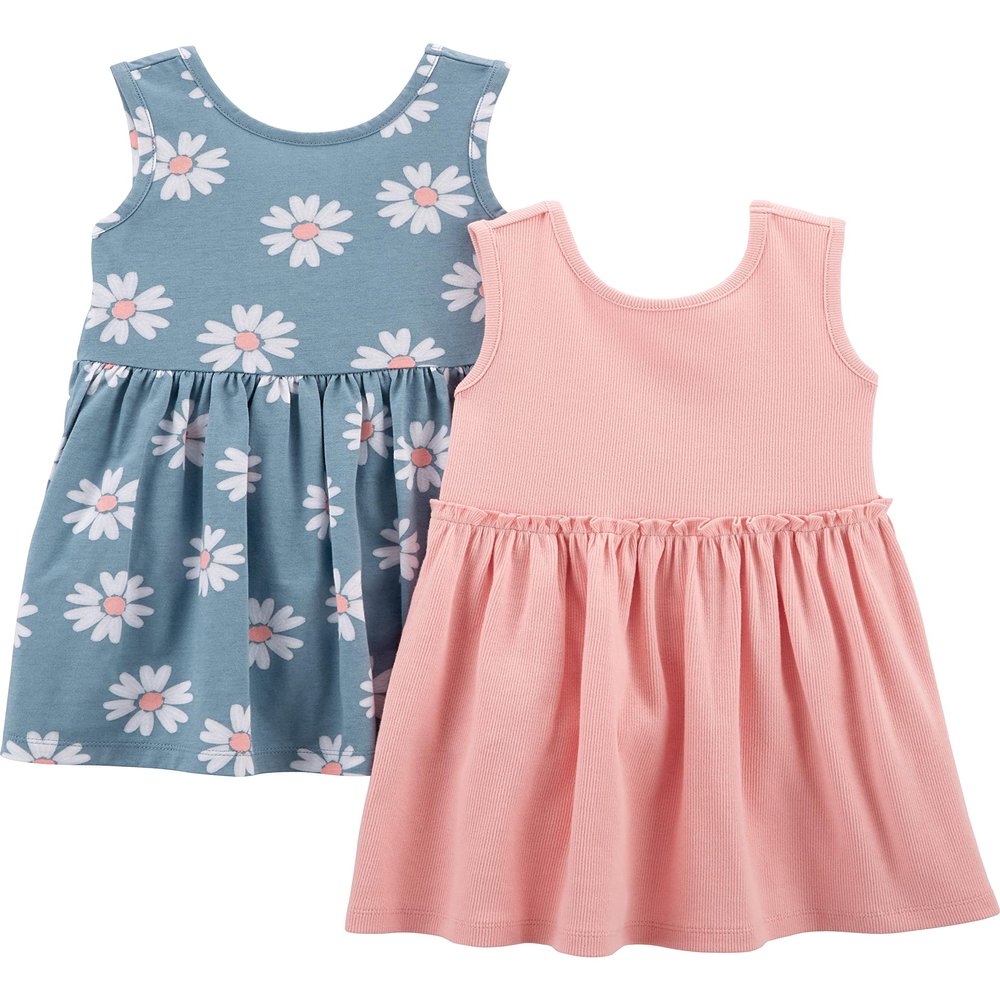 Simple Joys by Carter's Baby Girls Short-Sleeve and Sleeveless Sets Playwear Dress, Pink/Navy Floral, 18 Months US