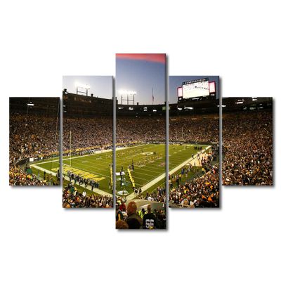 5 Pieces Green Bay Football Canvas Wall Art, American Sports Stadium Lambeau Field Art Prints for Home Wall Decor, Soccer Posters Gift for Men Boys Room Living Room Decor Poster Painting (60"Wx32"H)