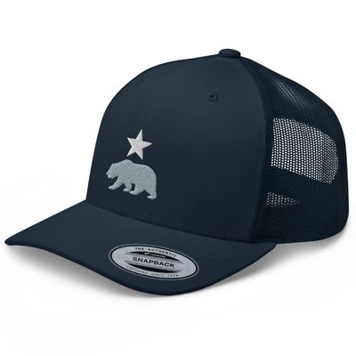 RIVEMUG California Bear and Star Rep Your State Platinum Trucker Hat Embroidered Curved Bill Snapback Baseball Cap Men Women