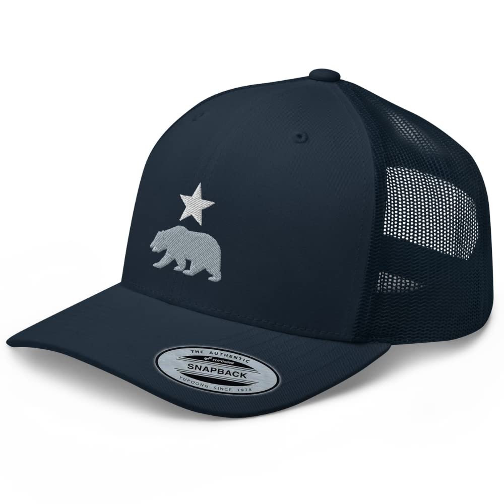 RIVEMUG California Bear and Star Rep Your State Platinum Trucker Hat Embroidered Curved Bill Snapback Baseball Cap Men Women