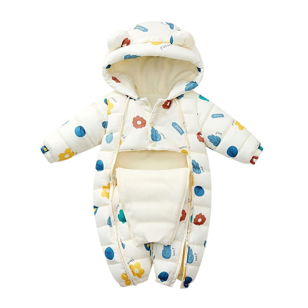 Baby Girl Winter Snowsuit Boys Girls Jumpsuit Outwear Snowsuit Padded Jacket Warm Romper Coat 0-18 (Beige, 6-12 Months)