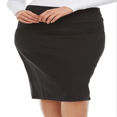 BGDK Stretch Ponti Midi Skirt for Women 27 Inch Length Pencil Skirt with Elastic Waist- Comfortable Fit Pencil Skirt - High Waist Pencil Skirt for Work, Office, Business, Church Black XSmall