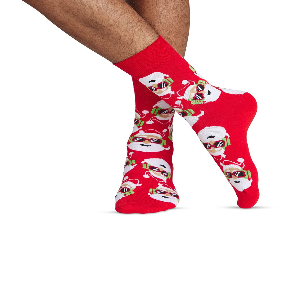 JNRB Men's Cotton Colorful Bright Crew Dress Socks Christmas Santa Elves Nutcracker Xmas Pattern, L-XL (Santa with sunglasses)