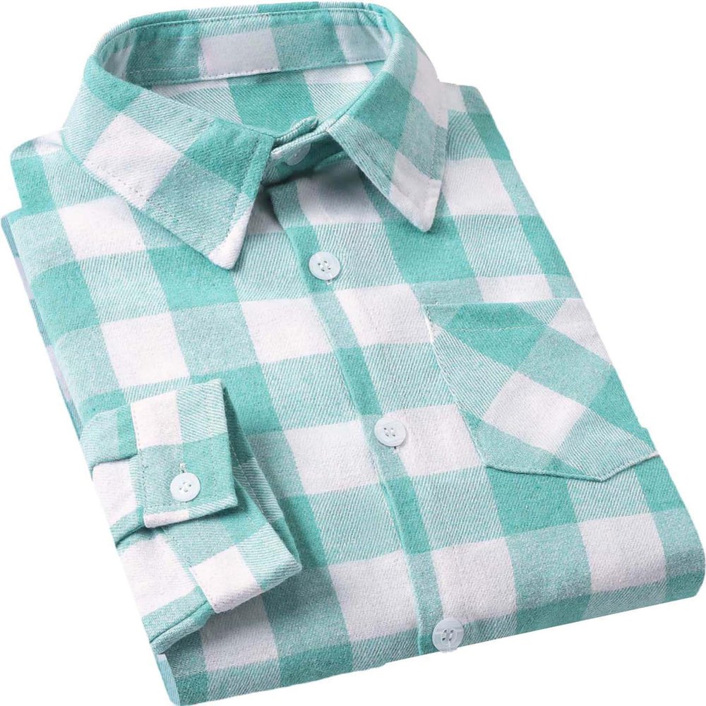Cromoncent Men's Casual Plaid Flannel Long Sleeve Button Down Shirts, White Teal, 3X-Large