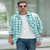 Cromoncent Men's Casual Plaid Flannel Long Sleeve Button Down Shirts, White Teal, 3X-Large view 2