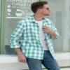 Cromoncent Men's Casual Plaid Flannel Long Sleeve Button Down Shirts, White Teal, 3X-Large view 3