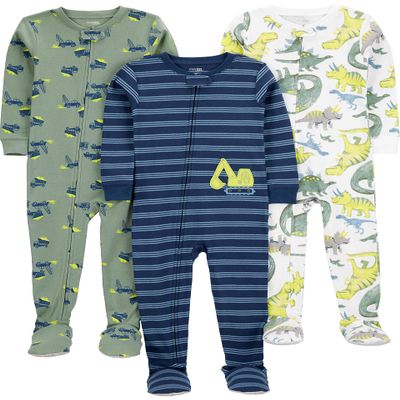 Simple Joys by Carter's Boy's Snug-Fit Footed Cotton Pajamas , Blue/Green Dino, 5T