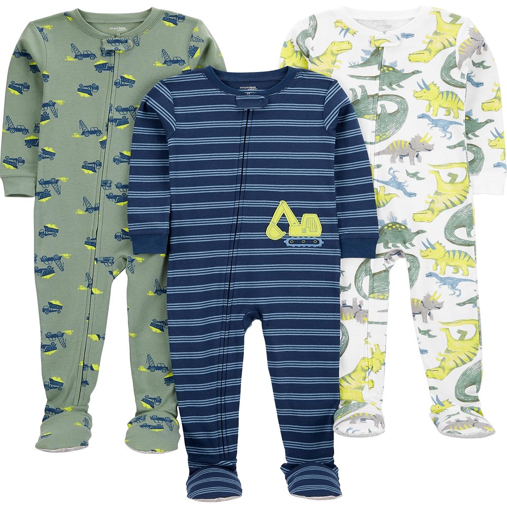 Simple Joys by Carter's Boy's Snug-Fit Footed Cotton Pajamas , Blue/Green Dino, 5T