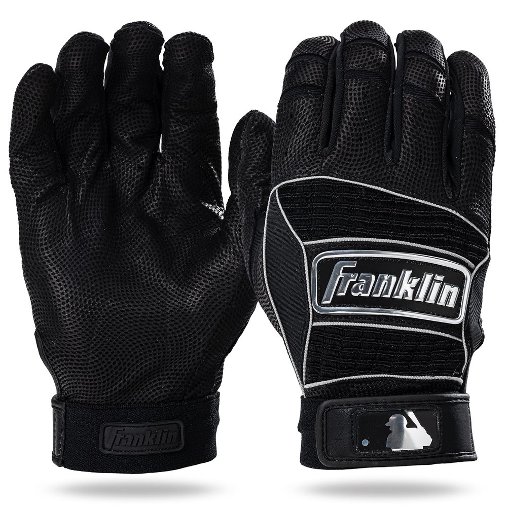 Franklin Sports MLB Batting Gloves - Neo Classic II Adult + Youth Batting Gloves Pair - Baseball + Softball Batting Gloves - Black + Silver - Adult Medium