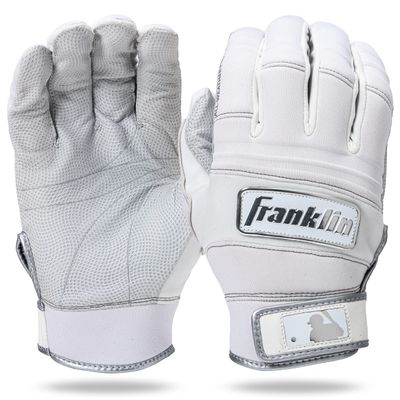Franklin Sports MLB Batting Gloves - All Weather Pro Adult + Youth Batting Gloves Pair - Cold Weather Gloves - Baseball + Softball Batting Gloves - White + Chrome - Adult Medium