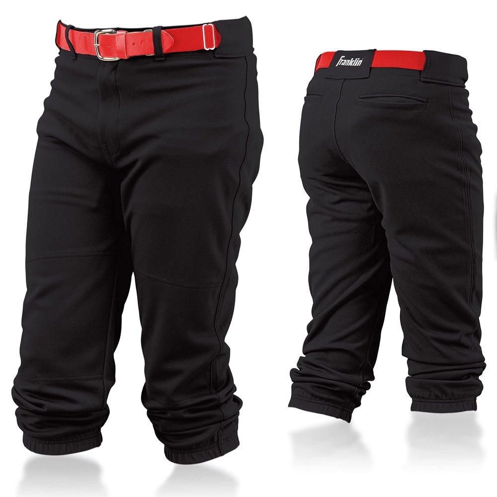Franklin Sports Youth Baseball + Softball Pants - Knee High Black Baseball Pants for Kids - Boys + Girls Knicker Style Baseball + Softball Pants with Belt Loop - Black - Youth Small