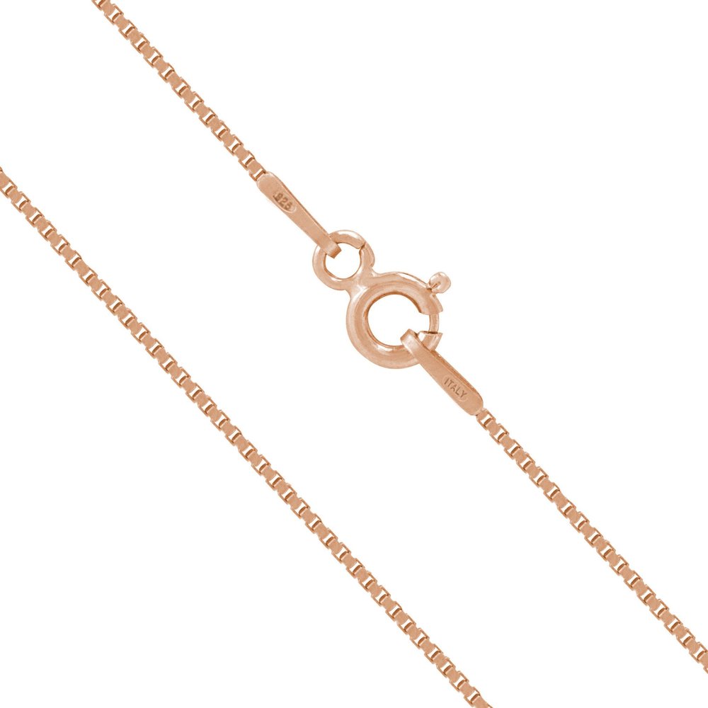 14K Rose Gold Plated Sterling Silver Chain Necklace for Women Box 0.8mm Responsibly Sourced - Non-Migrating Clasp Design - 14K Rose Gold Plated Sterling Silver Chain Necklace - Italian Made in Italy - Quality Durable Sturdy 0.8mm Chain for Women - Qu