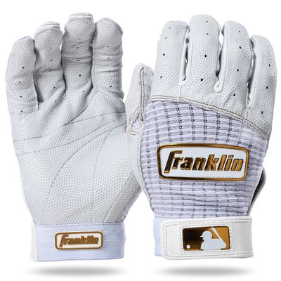 Franklin Sports MLB Baseball Batting Gloves - Pro Classic Batting Gloves for Baseball + Softball - Adult Men's + Youth Pairs - White + Gold - Adult Medium