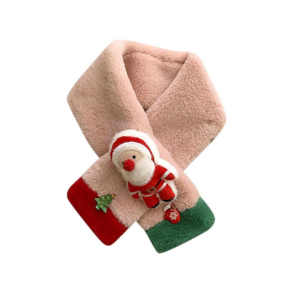 Winter Christmas Plush Shawl Scarf Christmas Ornaments For Children 2 in 1 Protective Scarf (B, One Size)