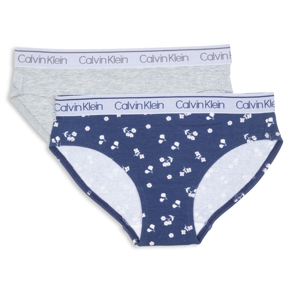 Calvin Klein Girls Modern Cotton 2 Pack Bikini Wildflower/Heather Grey Medium