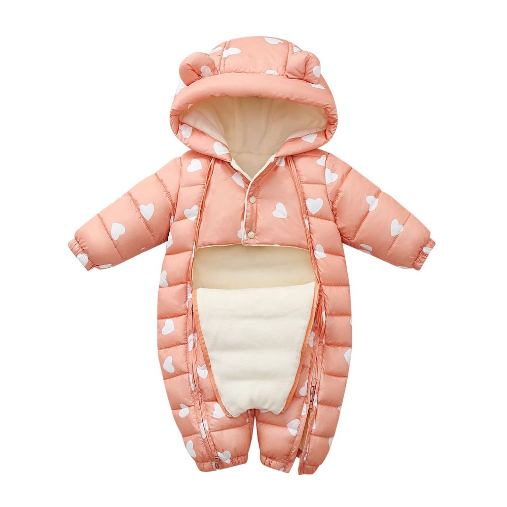 Baby Girl Winter Snowsuit Boys Girls Jumpsuit Outwear Snowsuit Padded Jacket Warm Romper Coat 0-18 (Pink, 3-6 Months)