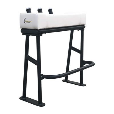 Fishmaster Original Leaning Post for Center Console Fishing Boats  Three Rocket Launcher Rod Holders, Rectractable Footrest, Flow Through Foam  White Upholstery/Black Powder Coat