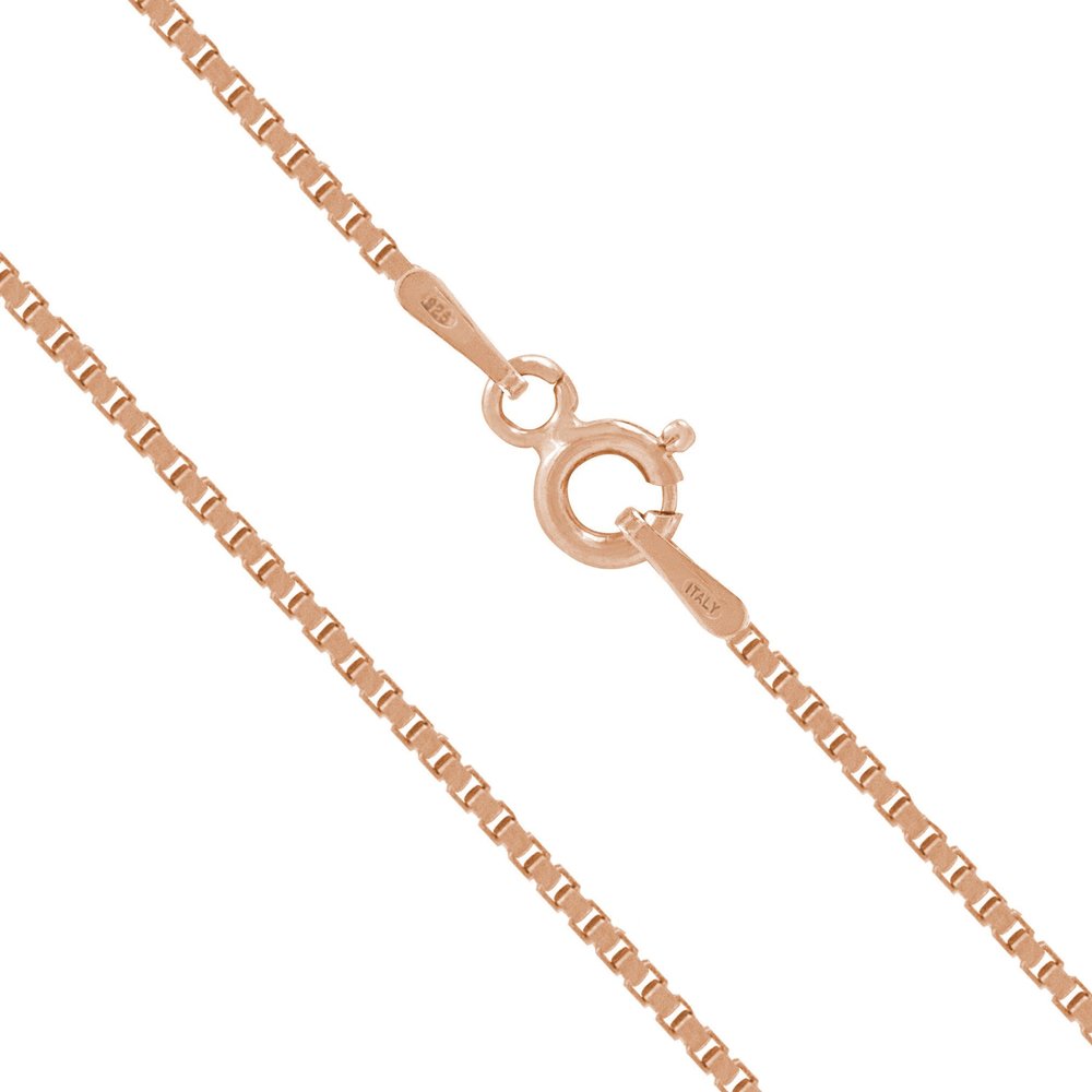 14K Rose Gold Plated Sterling Silver Chain Necklace for Women Box 1.25mm Responsibly Sourced - Non-Migrating Clasp Design - 14K Rose Gold Plated Sterling Silver Chain Necklace - Italian Made in Italy - Quality Durable Sturdy 1.25mm Chain for Women - 