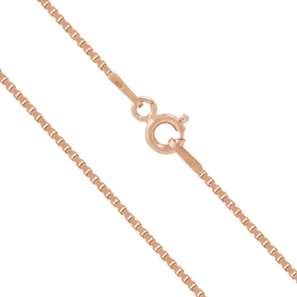 14K Rose Gold Plated Sterling Silver Chain Necklace for Women Box 1mm Responsibly Sourced - Non-Migrating Clasp Design - 14K Rose Gold Plated Sterling Silver Chain Necklace - Italian Made in Italy - Quality Durable Sturdy 1mm Chain for Women - Qualit