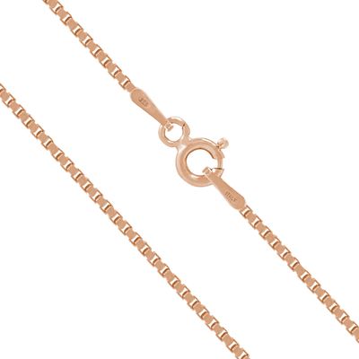 14K Rose Gold Plated Sterling Silver Chain Necklace for Women Box 1.25mm Responsibly Sourced - Non-Migrating Clasp Design - 14K Rose Gold Plated Sterling Silver Chain Necklace - Italian Made in Italy - Quality Durable Sturdy 1.25mm Chain for Women - 