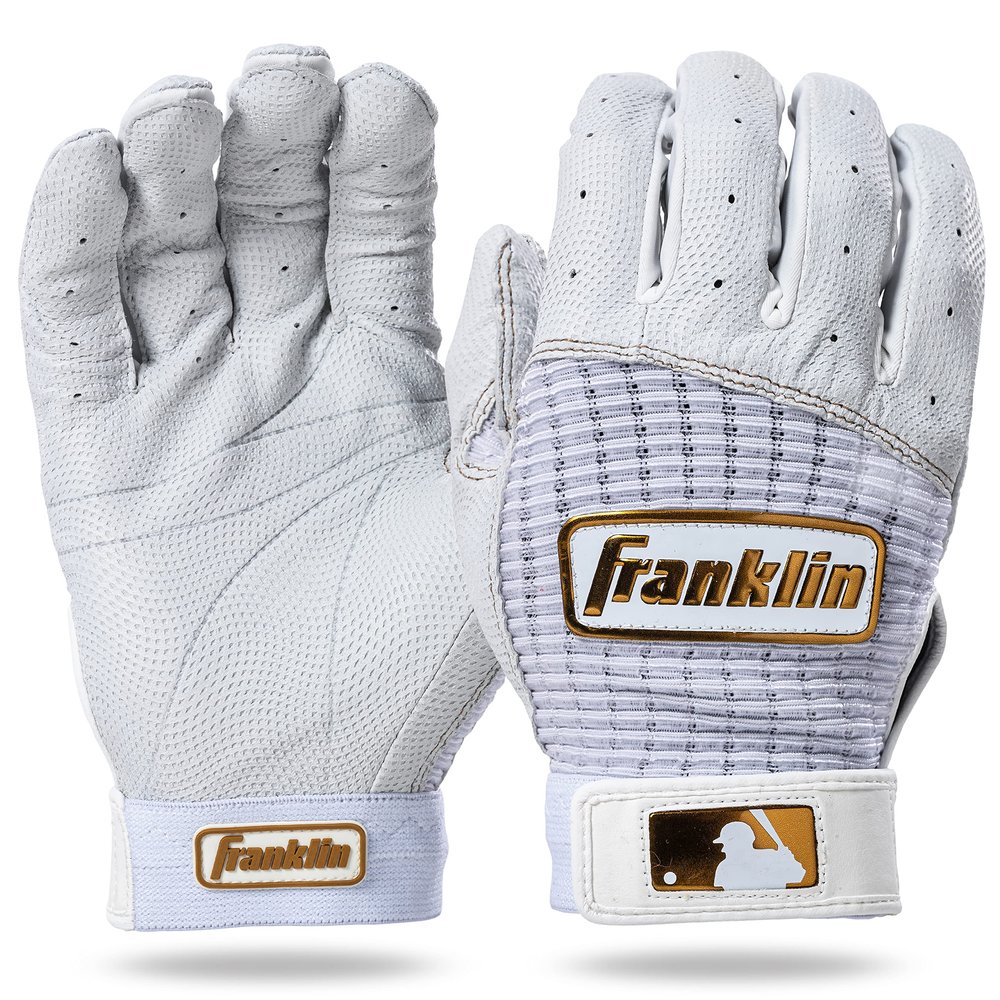 Franklin Sports MLB Baseball Batting Gloves - Pro Classic Batting Gloves for Baseball + Softball - Adult Men's + Youth Pairs - White + Gold - Adult Small