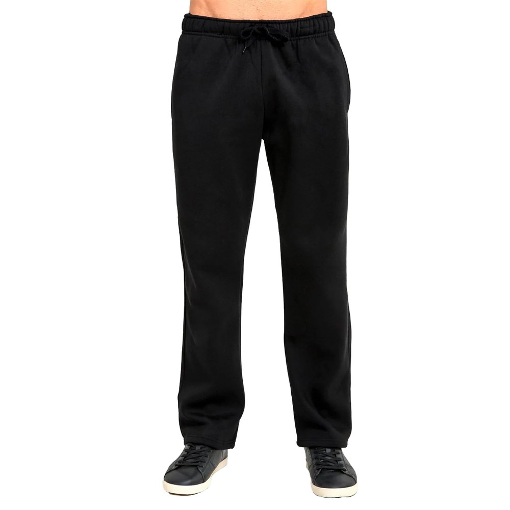 BasicList Men's Heavyweight Fleece Sweatpants - Open Bottom Thick Warm Cotton Blend Athletic with Pockets, Black, 2XL