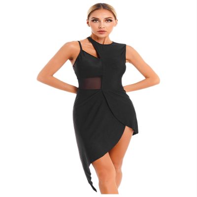vastwit Women's Latin Ballroom Jazz and Tap Dance Dresses Asymmetrical Lyrical Dance Costume for Performance Black B Large