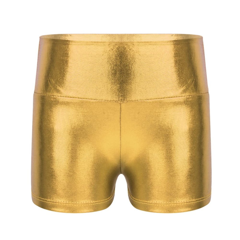 CHICTRY Kids Girls Metallic Shiny Stretch High Waisted Athletic Booty Dance Shorts Gold 3-4