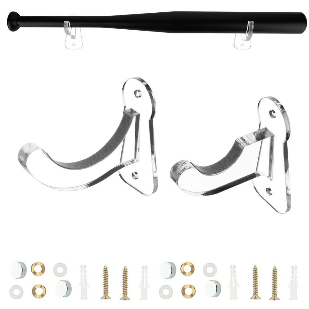 Cosmos 1 Set Acrylic Baseball Bat Wall Mount Holder Stand Horizontal Baseball Bat Display Rack Hanger Softball Bat Wall Mount for Memorabilia & Collectible, Fits to 2-5/8 Barrel (Transparent Clear)