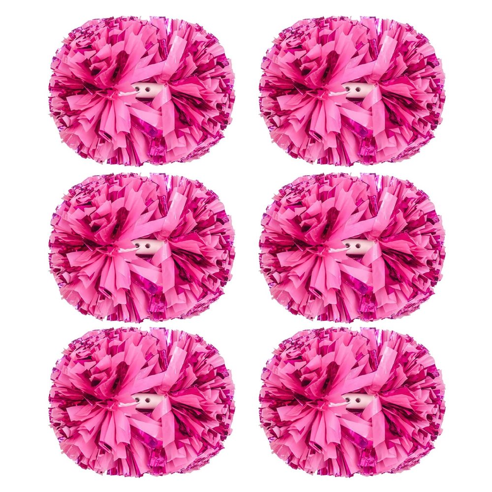 Extpro 6Pcs Cheerleading Pom Poms Matte Metallic Foil Cheer Pompoms with Baton Handle, Kids Adults Team Spirit Cheering Stuff for Sports Games Carnival (Mix Rose Pink)