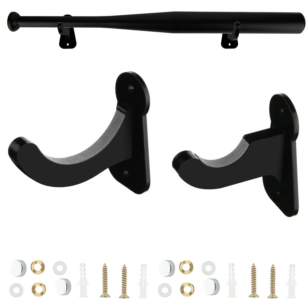 Cosmos 1 Set Acrylic Baseball Bat Wall Mount Holder Stand Horizontal Baseball Bat Display Rack Hanger Softball Bat Wall Mount for Memorabilia & Collectible, Fits to 2-5/8 Barrel (Solid Black)