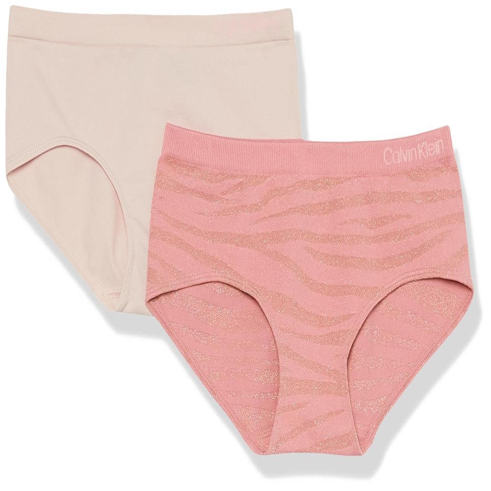 Calvin Klein Kids Girls' Seamless Hipster Underwear 2-pack, Rose Dawn/Beige, Medium