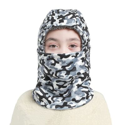 Kids Winter Thermal Fleece Balaclava Hood Ski Mask Face Covering Neck Warmer Gaiter for Children Boys Girls Over 3 Years Old Camouflage Grey