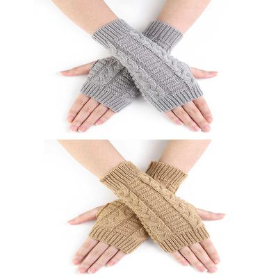 Urieo Winter Arm Warmers Knit Fingerless Gloves Knitted Mitten with Thumb Hole for WomenPack of 2