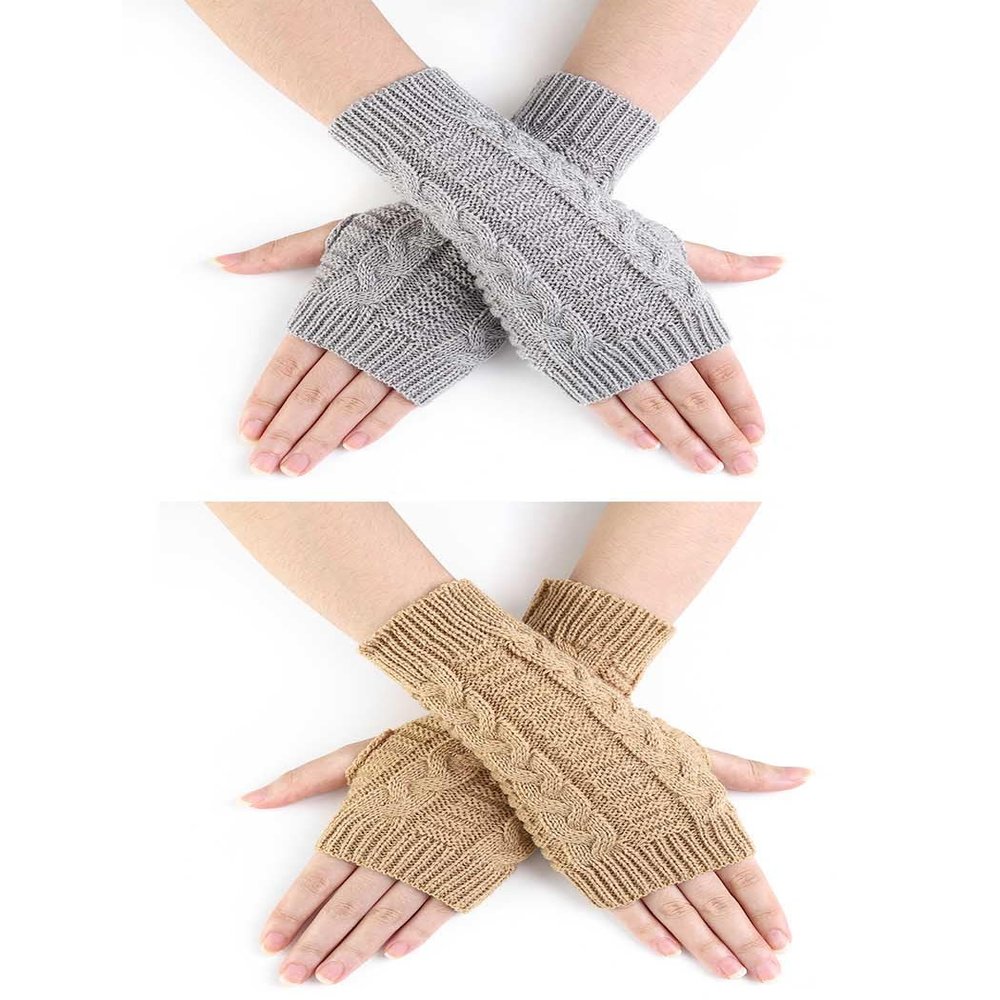 Urieo Winter Arm Warmers Knit Fingerless Gloves Knitted Mitten with Thumb Hole for WomenPack of 2