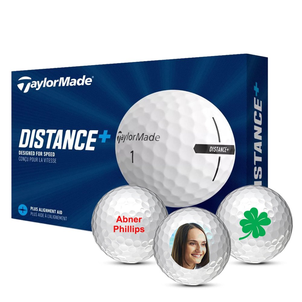 Taylormade Distance + Custom Golf Balls, Personalize with Logo, Picture, Text (1 Dozen)